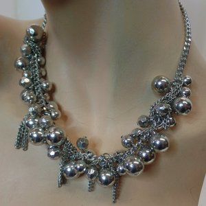 Zad Silvertone Decorative Balls & Chain Bib Necklace Adjustable to 16"
